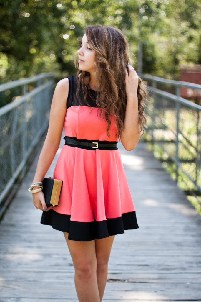 Coral fit and flare dress