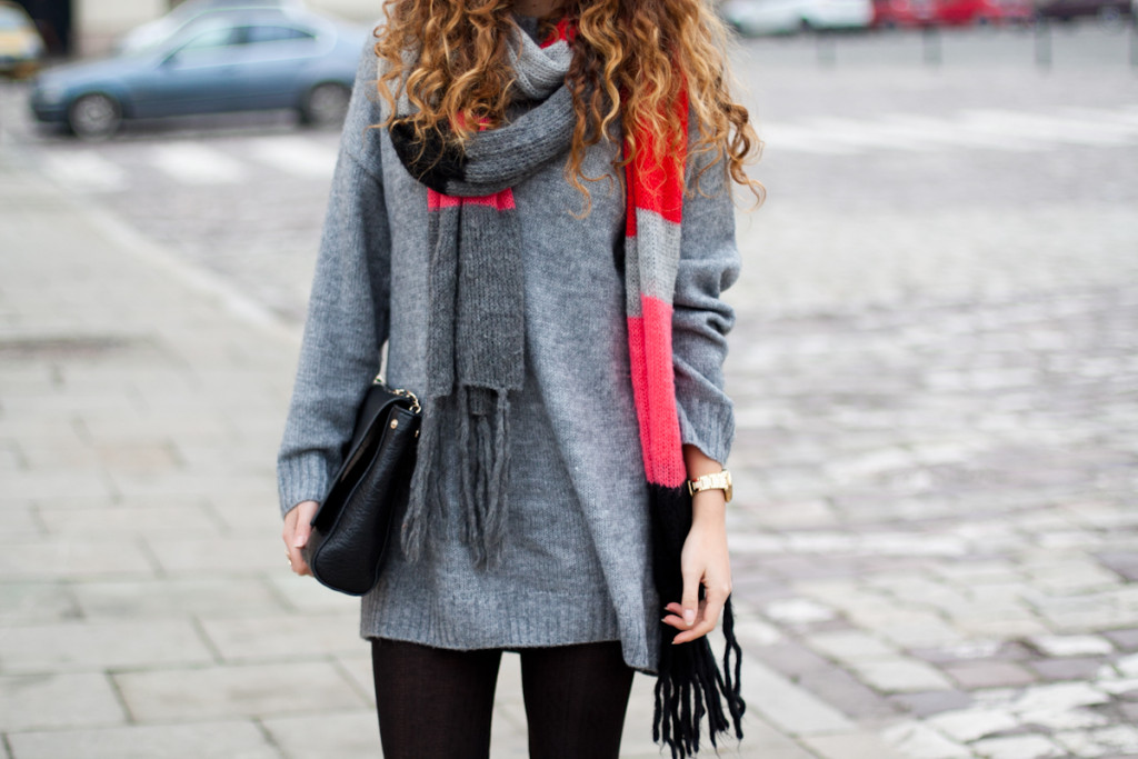 Długi szary sweter H&M, long grey sweater