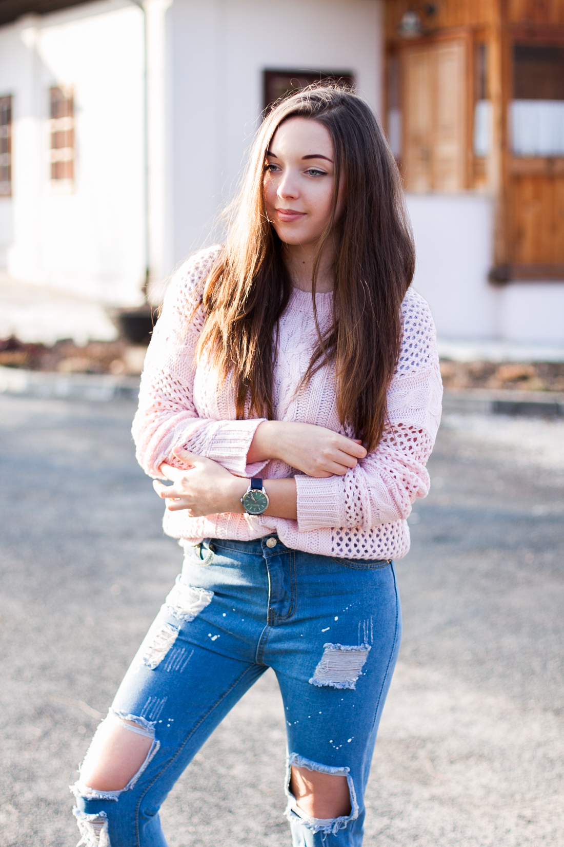 różowy pastelowy sweter sheinside