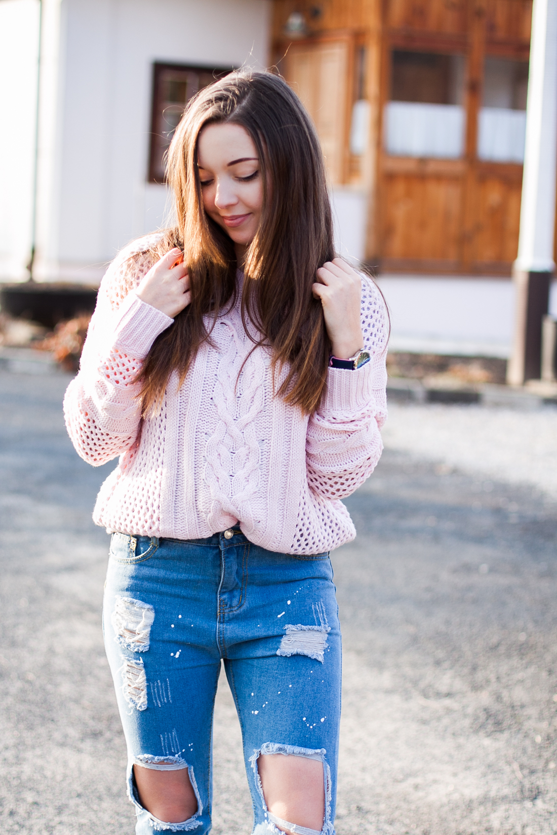 różowy pastelowy sweter sheinside