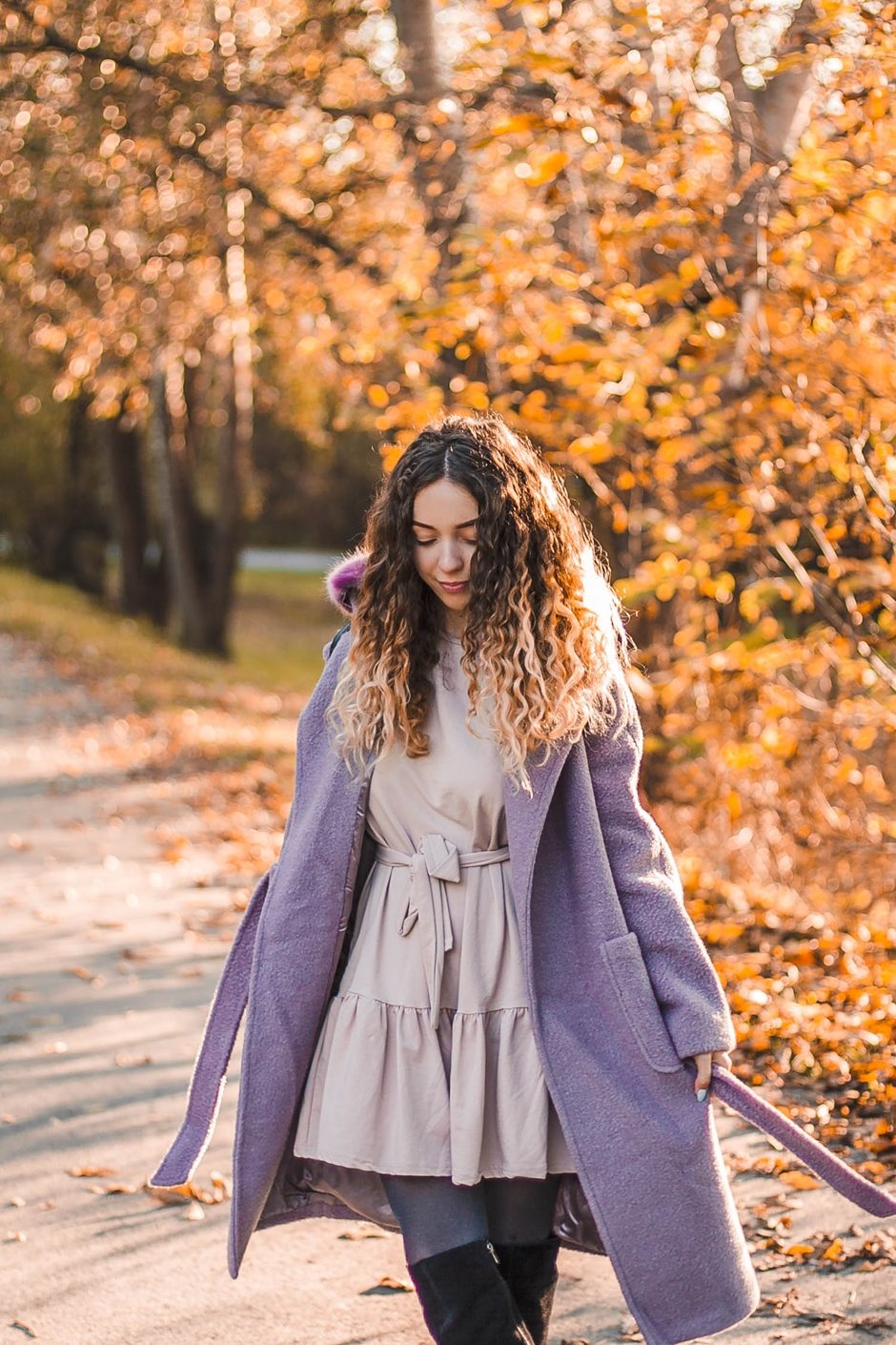 fioletowy płaszcz jesień